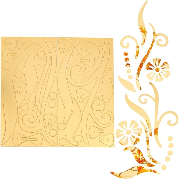 2Pcs Flower Mirror Wall Sticker 3D Removable Acrylic Wall Decor Decal Sticker Eco-Friendly for Home Bedroom Living Room Bathroom Decoration Gold Orange