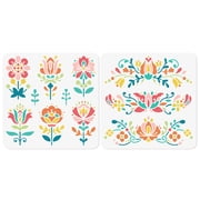 2Pcs Flower Polish Folk Art Stencils for Painting 11.8x11.8 Plastic Floral Stencil Drawing TemplatesDIY Craft Paint Templates