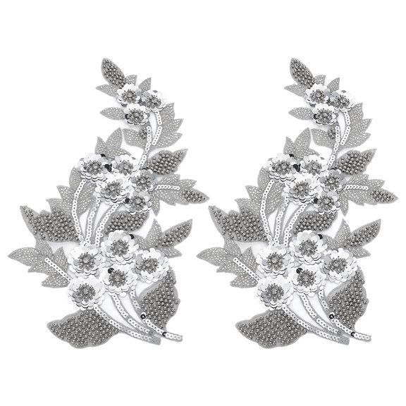 2Pcs Flower Polyester Organza Cloth Patches with Sequin DIY Sewing Collar Decoration Gainsboro 330x180x4mm