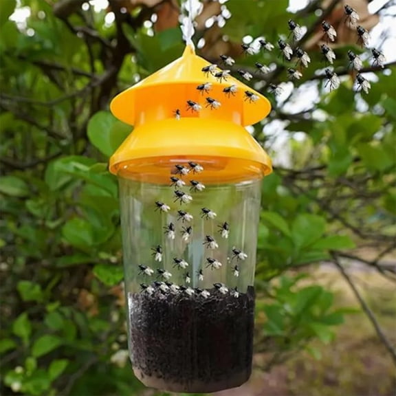 2Pcs Fly Traps Outdoor Hanging, Reusable Outdoor Fly Trap, Insect Bug Catcher Killer for All Filth Flies with Ties for Outside Bug Control Yard Ranch