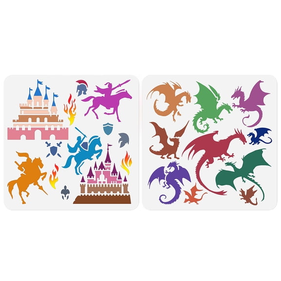 2Pcs Flying Dragon Castle Knight Stencils