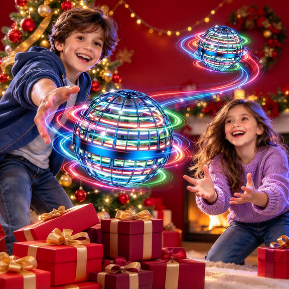 2Pcs Flying Orb Ball Toy, Agdoad Cosmic Fly Ball, Galaxy Ball with Colorful LED Lights, 360° Rotating Boomerang Hover Ball, Hand-Controlled Mini Drone Ball Toy for Kids Ages 6+, Indoor Outdoor Gift