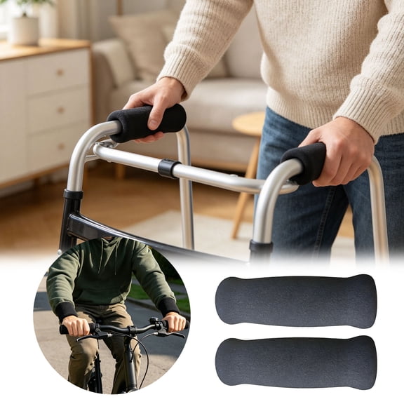 2Pcs Foam Handle Grips & Walker Handle Covers, Non-Slip Comfort Cushion, Mobility Aid Accessories for Crutches Walkers Cane for Elderly - 4.5" x 1.4" Black