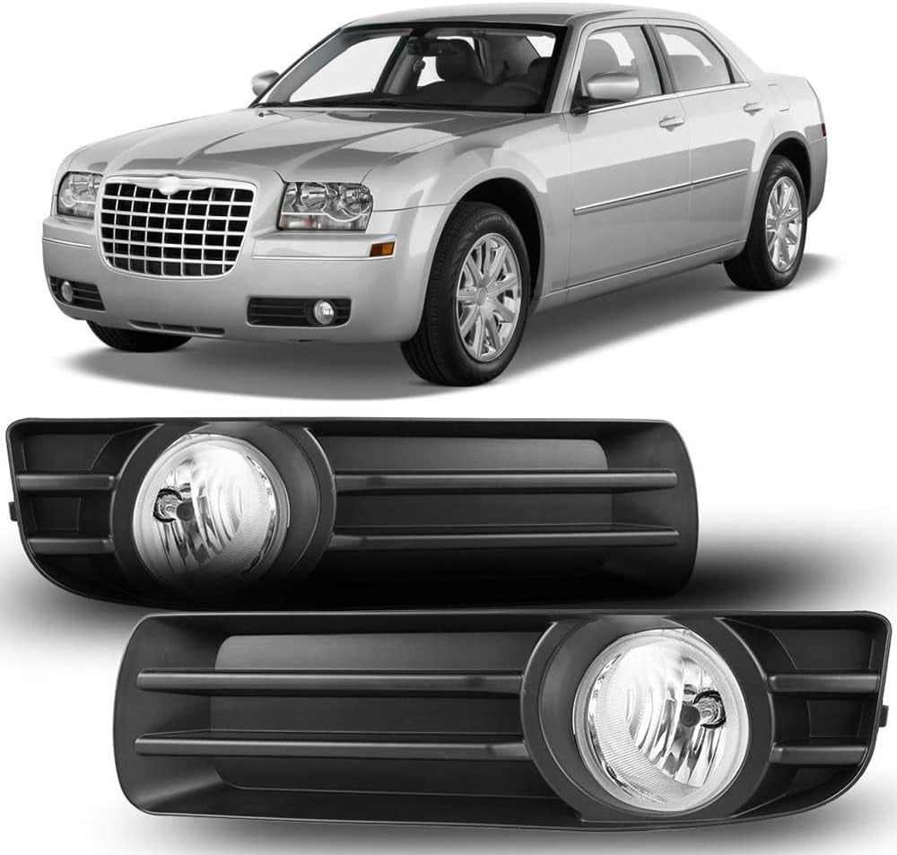 1 Pair Fog Lights Lamps Assembly Compatible with 2005-2010 Chrysler 300 Touring,Base Model,OEM Replacement Fog Lamps,Clear Lens With Bulbs-H10 12V 42W
