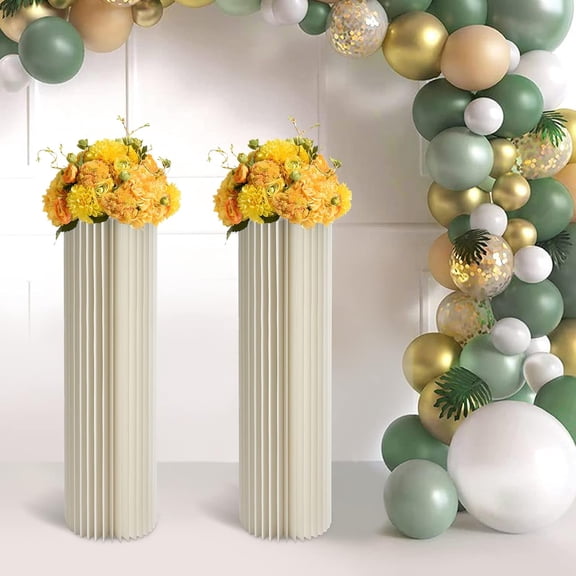 2Pcs Foldable Wedding Centerpieces,Home Cardboard Vases for Engagement,Paper Flower Stand,Cardboard Centerpiece Display Pedestals,Cylinder Flowers Stand,for Birthday Event Centerpieces Decor