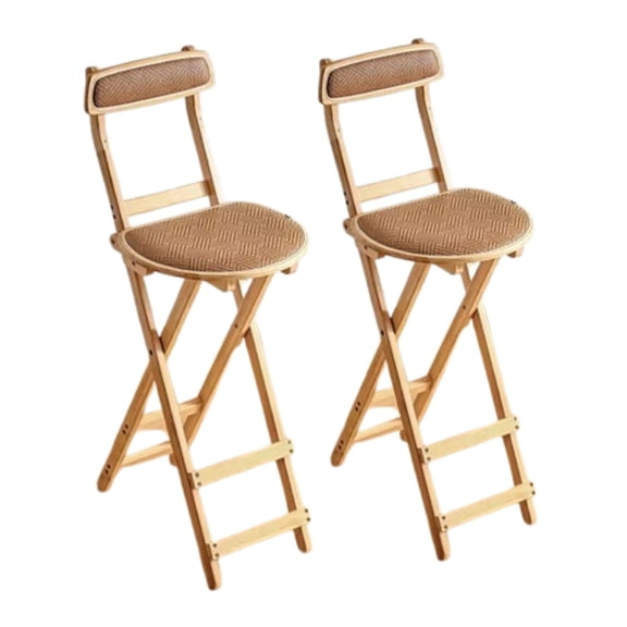 2Pcs Folding Bamboo Bar Stools with Backrest and Footrest Foldable Barstool Collapsible Portable Counter Height High Chair with Pedals for Kitchen