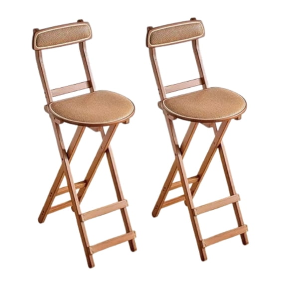 2Pcs Folding Bamboo Bar Stools with Backrest and Footrest Foldable Barstool Collapsible Portable Counter Height High Chair with Pedals for Kitchen