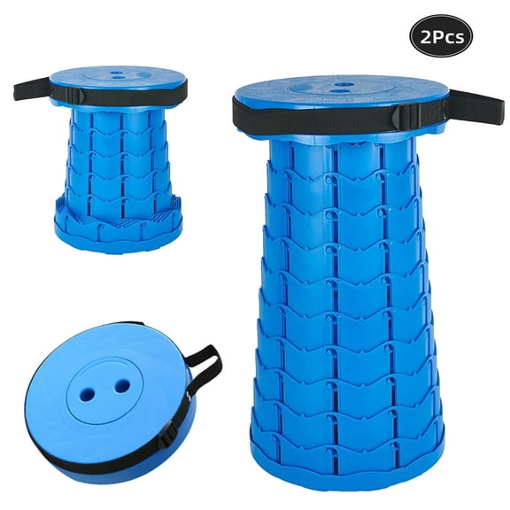 2Pcs Folding Camping Stool, Portable Collapsible Retractable Telescopic Folding Stools Height Adjustable (Blue)