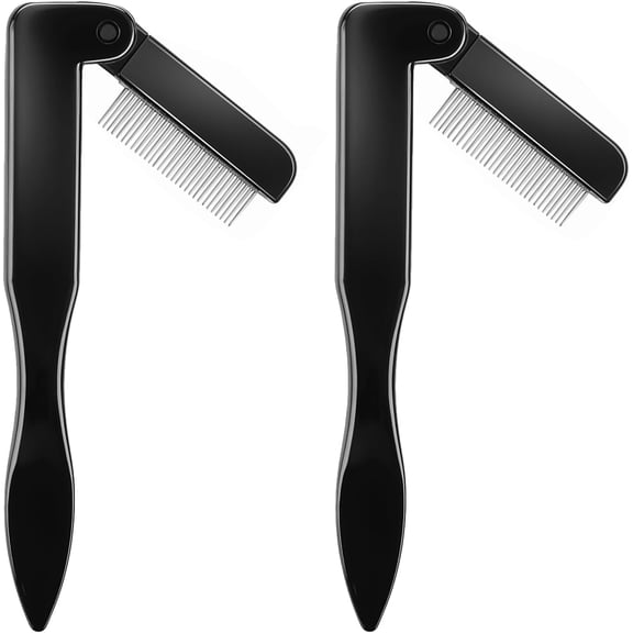 2Pcs Folding Eyelash Comb Stainless Eyelash Separator Teeth Eye Lash Separator Combs Eyelashs Makeup Brush Tool for Lash Eyelashes Eyebrow Beauty Tools(Black)