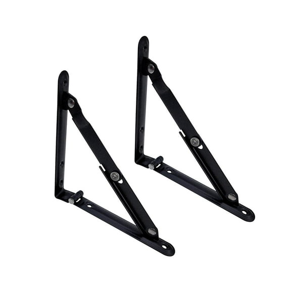 2Pcs Folding Shelf Brackets Supports Wall Mounted DIY Multipurpose Sturdy Space Saving Triangle Table Bench for Boats, Motorhome, Backyard 6 Inch Black