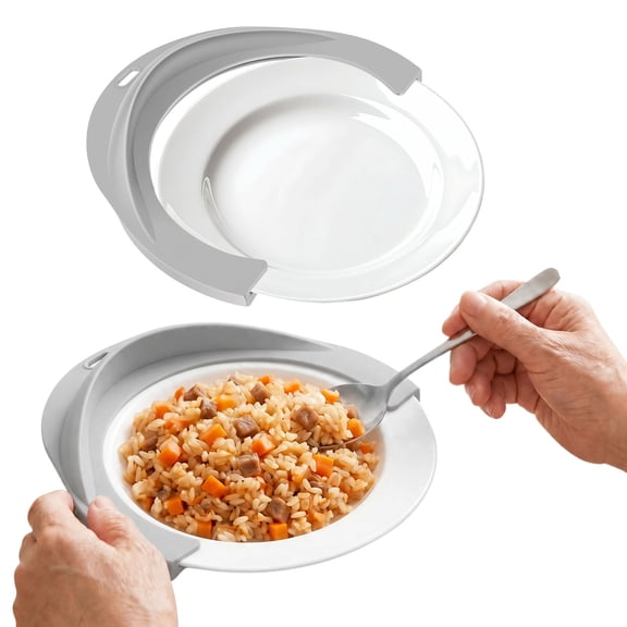 2Pcs Food Guard for Plate Silicone Food Scooping Aid with Raised Edge for Senior Non Slip Plate Bumper to Stop Spill Lightweight Eating Assist Tool for Eldely