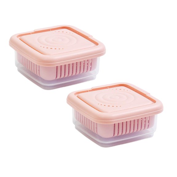 2Pcs Food Storage Containers with Lids Fridge Berry Storage Container with Lid/Strainer Fresh Produce Saver Keeper for Scallion Ginger Garlic Vegetable Fruit Meat Lettuce Happy 2026!