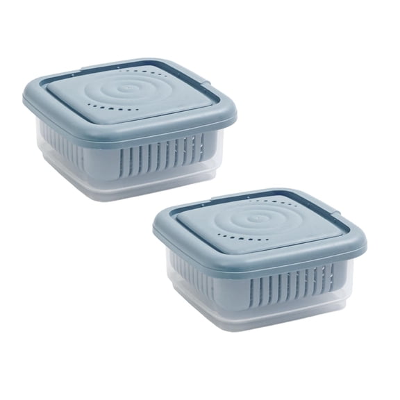 2Pcs Food Storage Containers with Lids Fridge Berry Storage Container with Lid/Strainer Fresh Produce Saver Keeper for Scallion Ginger Garlic Vegetable Fruit Meat Lettuce Happy 2026!