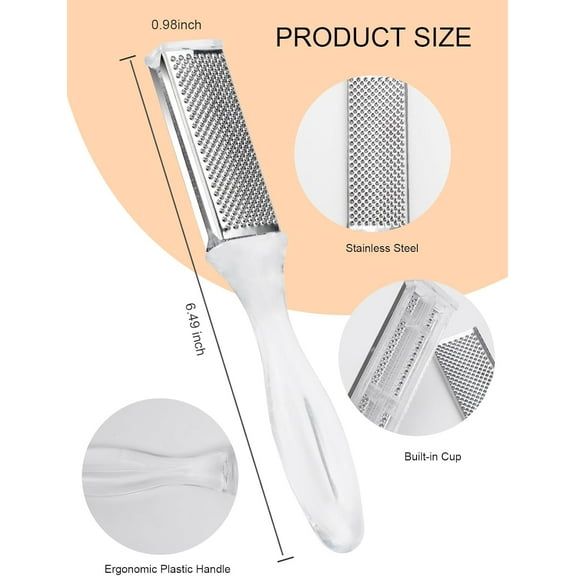 2Pcs Foot Scrubber Dead Skin Remover, Double Sided Stainless Steel Heel Scraper for Cracked Heels, Pedicure File Dead Skin Remove Tools for Men Women, Clear