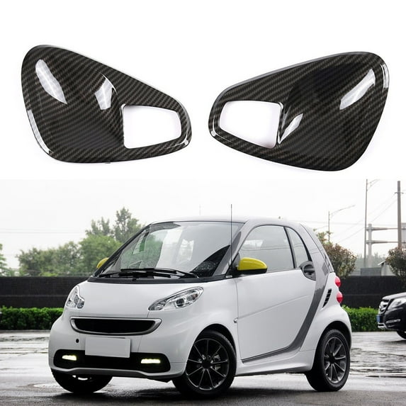 Rooha 2Pcs For Mercedes-Benz Smart Fortwo 451 2011-2014 Carbon Fiber Look Inner Door Handle Cover Bowl Interior Replacement Parts