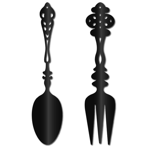 2Pcs Fork Spoon Metal Wall Art Kitchen Wall Decor Big Black Iron Tableware Cutlery Cooking Sign Rustic Farmhouse Hanging Sculpture Ornament