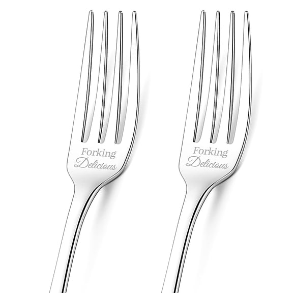 2Pcs Forking Delicious Engraved Dinner Forks with Gift Box Stainless Steel Table Fun Forks Friends Families Festival Christmas Birthday
