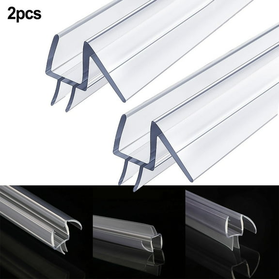 2Pcs Frameless Ultra Clear Shower Door Bottom Seal with Drip Rail - 3/8" (10mm) Thick, 36" Long Sweep