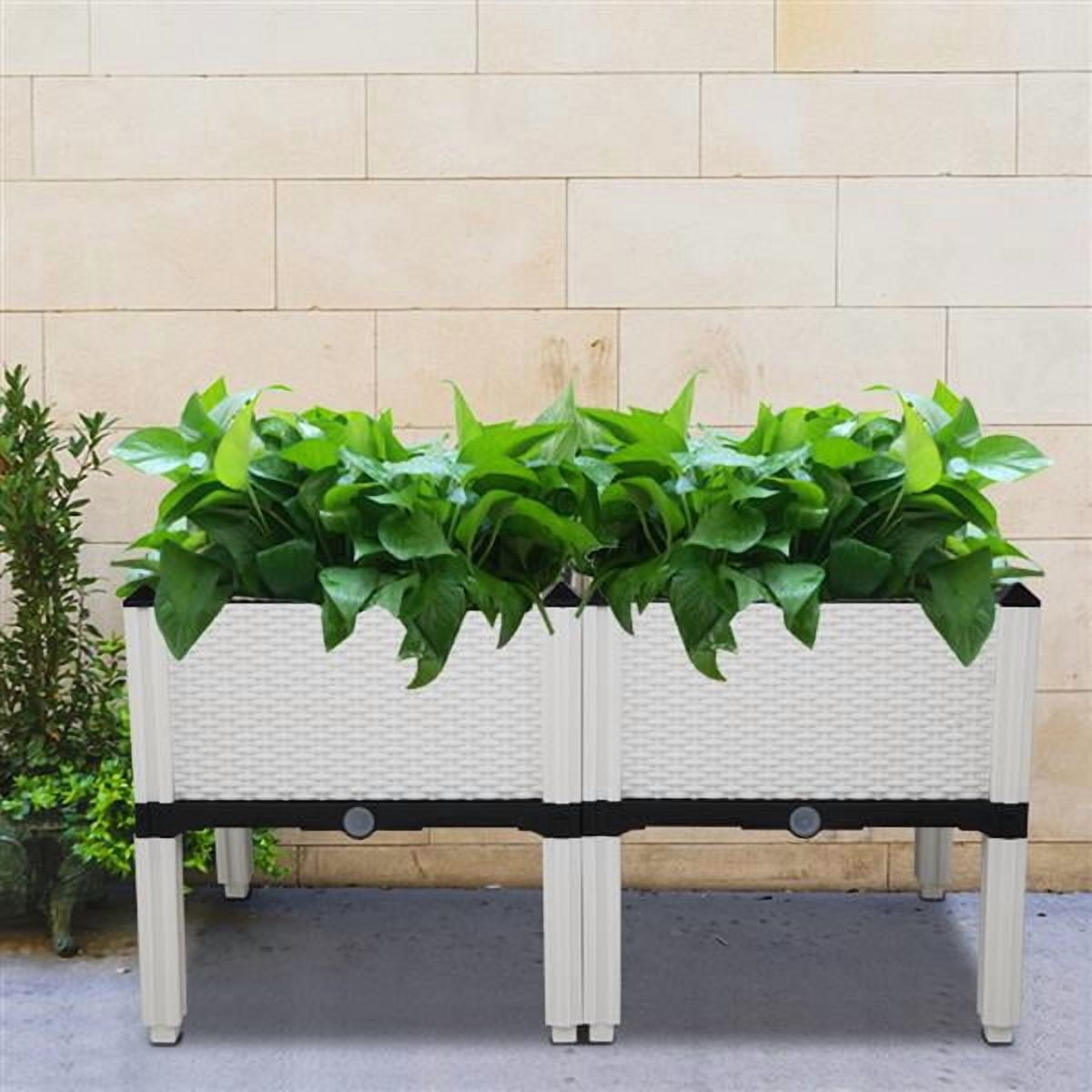 2Pcs Free Splicing Injection Planting Box Rattan Pattern Garden Bed, Sturdy & Lightweight, Easy Assembly for Gardens, Patios, Balconies, White