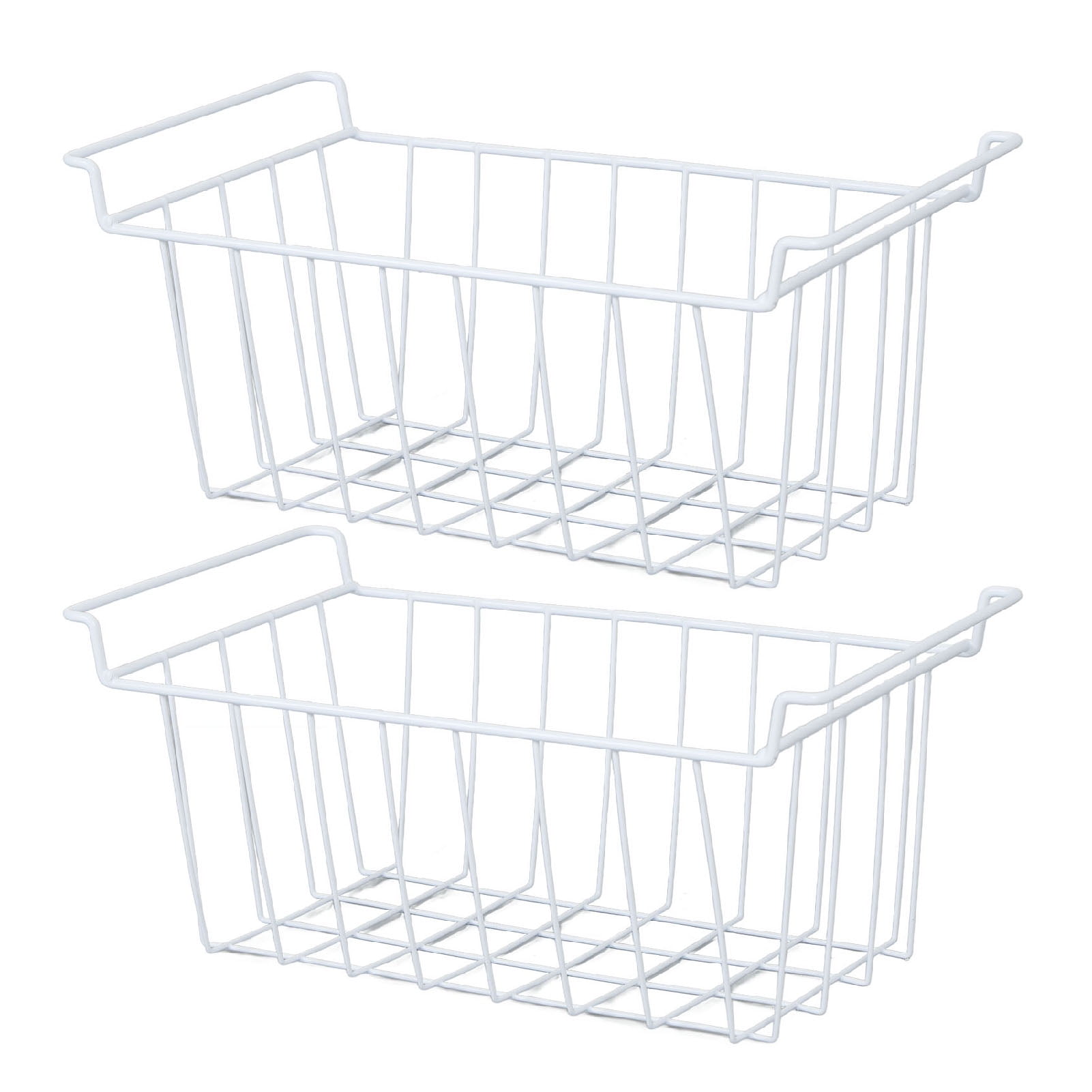 2Pcs Freezer Wire Storage Basket, Hanging Metal Rack With Handles For