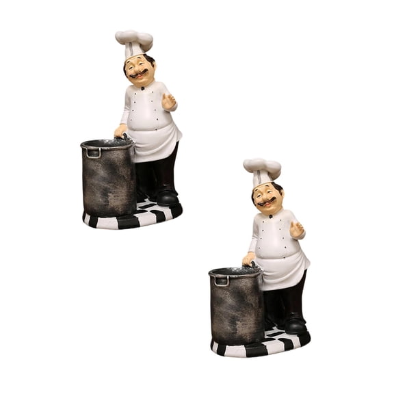 2Pcs French Decorative Chef Figurine - Resin Home Decoration with Cutlery Bucket for Gourmet Kitchen Decorations & Collectible Housewarming Gifts