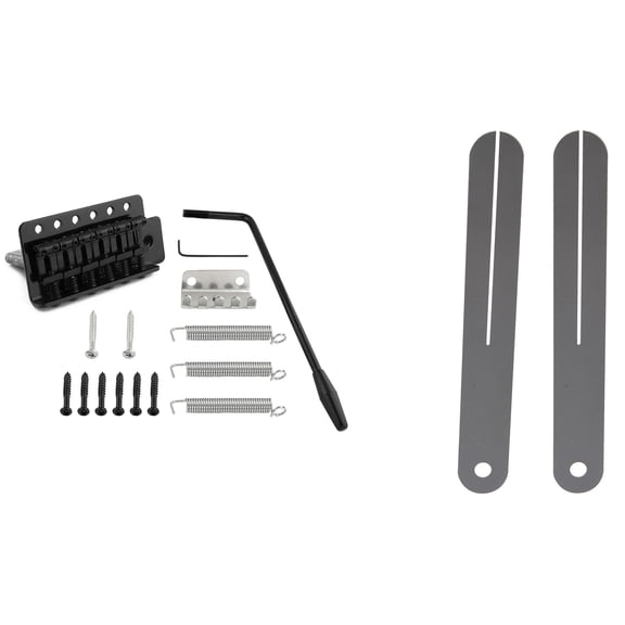 2Pcs Fret Puller Fretboard Fingerboard Fret Protector Steel Plate & 1set 6 String Electric Guitar Tremolo Bridge,silver & Black