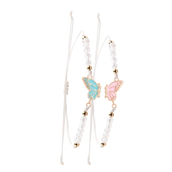 2Pcs Friendship Bracelets with Butterfly Pendant Adjustable Braided Rope Handchain Accessory for Girls and Friend