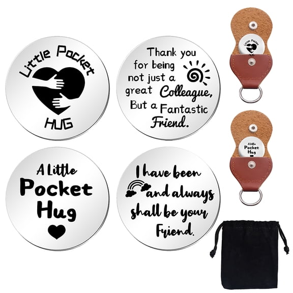 2Pcs Friendship Pocket Hug Token with Key Chains Flat Round Double Sided Engraved Stainless Steel Commemorative Decision Maker Coin Pocket