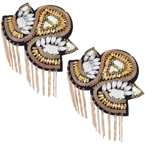 2Pcs Fringe Shoulder Appliques Flower Shaped Rhinestones Epaulettes Sparkle Link Chain Tassels Glitter Decorative Vintage Badge diy
