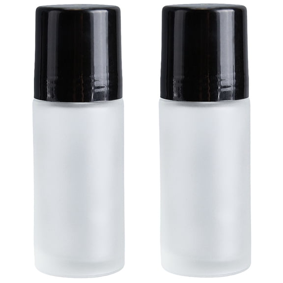2Pcs Frosted Glass Essential Oil Empty Perfume Bottle with Plastic Roller Ball and Plastic Caps Refillable Bottle Black 3.8x11.1cm Capacity: 50ml