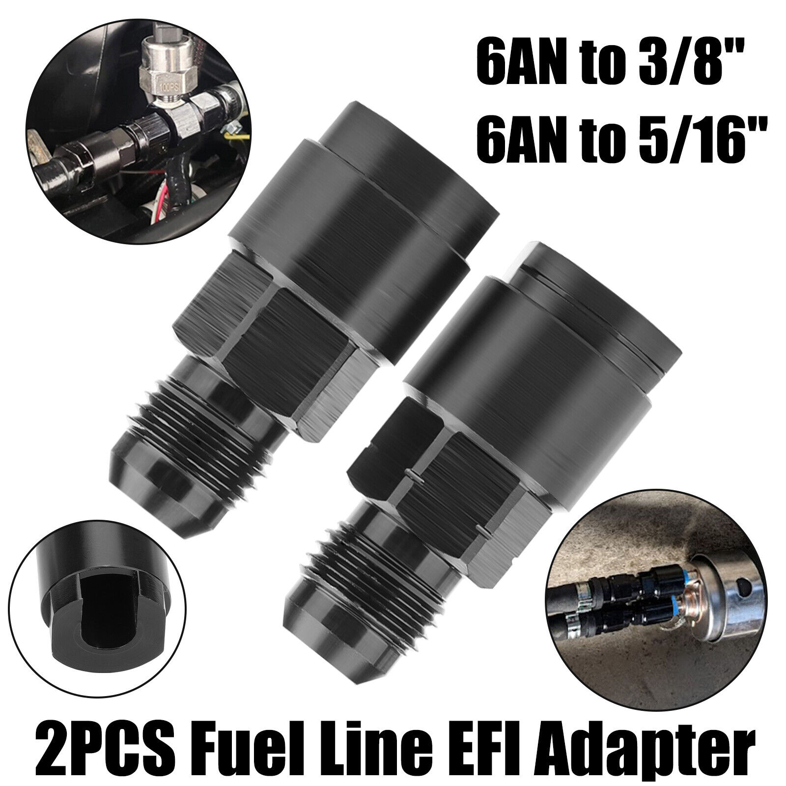 2Pcs Fuel Line EFI Rail Adapter AN6 to 5/16" & 3/8" Fittings Feed