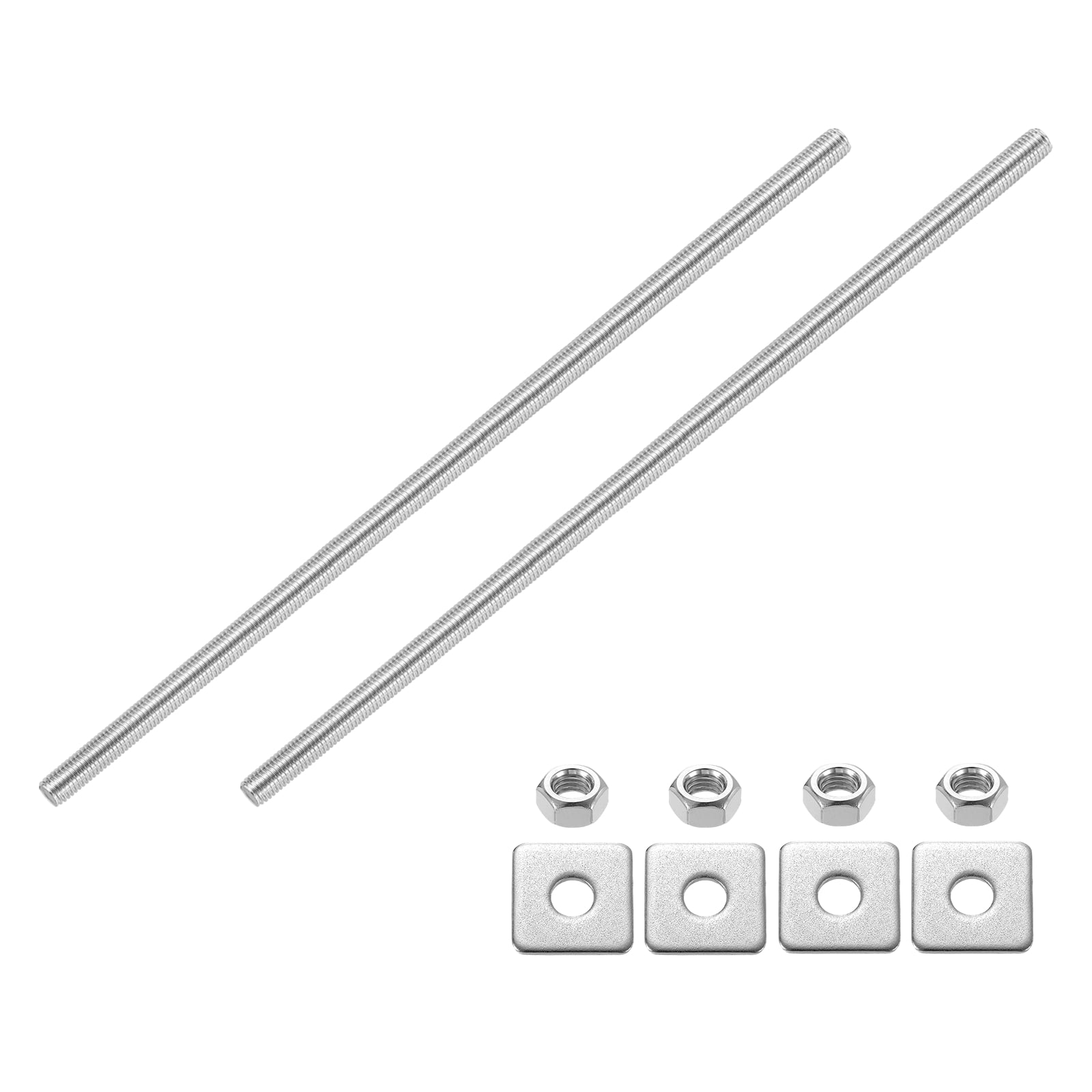 2Pcs Fully Threaded Rod, M10 x 350mm 201 Stainless Steel with Nuts Washers