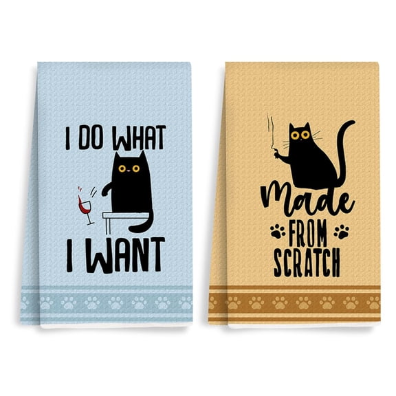 2Pcs Funny Cat Kitchen Towels 26x18 Inch, Humorous Cats Hair Hand Towels for Kitchen Home Bathroom Decor, Absorbent Soft Microfiber Dish Cloth Tea Towel, Cat Lover Gifts for Women
