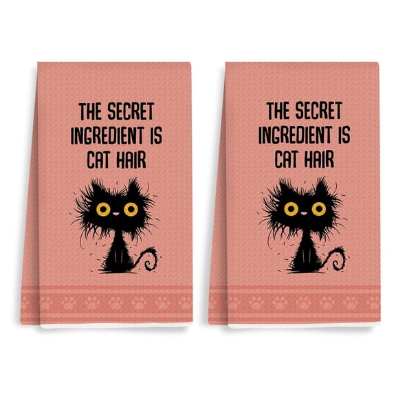 2Pcs Funny Cat Kitchen Towels 26x18 Inch, Humorous Cats Hair Hand Towels for Kitchen Home Bathroom Decor, Absorbent Soft Microfiber Dish Cloth Tea Towel, Cat Lover Gifts for Women