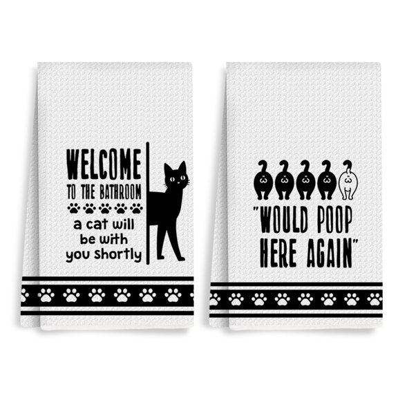2Pcs Funny Cat Kitchen Towels 26x18 Inch, Humorous Cats Hair Hand Towels for Kitchen Home Bathroom Decor, Absorbent Soft Microfiber Dish Cloth Tea Towel, Cat Lover Gifts for Women