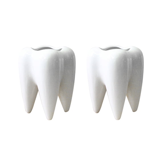 HOOWIFFY White Ceramic Plant Pots Teeth Shaped Design Space Saving 2 Pieces Indoor Outdoor