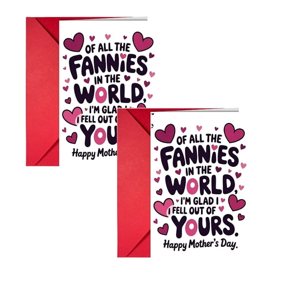 2Pcs Funny Day Card For Mom Of The Fannies In The World I'm Glad I Fell Out Of Yours Humorous Greeting Card With Red Envelope Day From Daughter Son Greeting Card