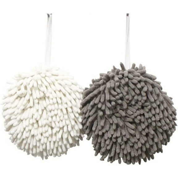 2Pcs Fuzzy Ball Hand Towel, Soft, High Absorbent, Microfiber, for Instant Drying of Hands, for Home,Kitchen,Bathroom, Washstand, Powder Room Gadgets (Gray+White)
