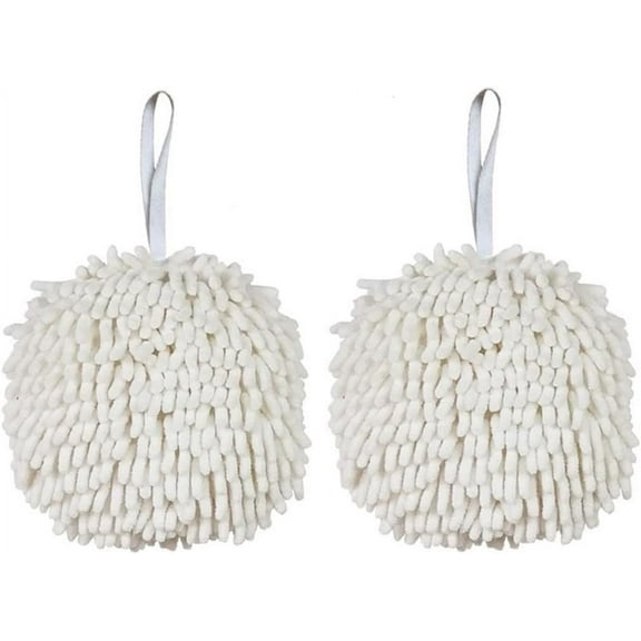 2Pcs Fuzzy Ball Hand Towel, Soft, High Absorbent, Microfiber, for Instant Drying of Hands, for Home,Kitchen,Bathroom, Washstand, Powder Room Gadgets (White)
