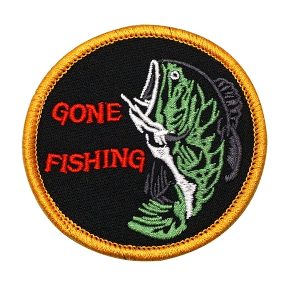 2Pcs GONE FISHING Embroidered Appliques Patch with hook Backing- Punk Style Crochet Badge Suitable for Vests,Jackets, Backpacks,and Clothing