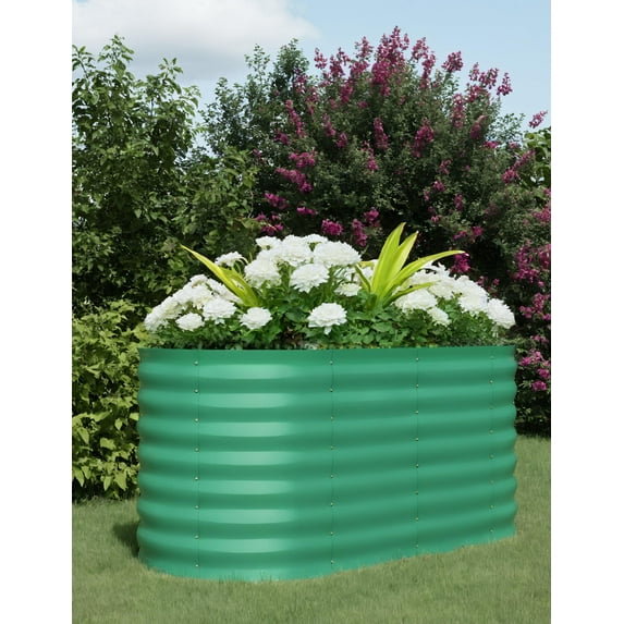 2Pcs Galvanized Raised Garden Bed Kit, Galvanized Planter Oval Large Metal Raised Garden Boxes Outdoor for Vegetables