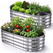 HGD Outdoor Oval Galvanized Metal Raised Garden Planter 2 pack, 4x2x1 ft Garden Boxes for Backyard Vegetables, Herbs and Flowers