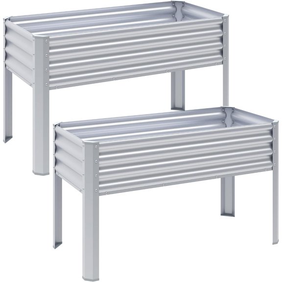 2Pcs Galvanized Raised Garden Bed with Legs, 43×24×32in Large Metal Elevated Raised Planter Box with Drainage Holes for Backyard, Patio, Balcony, 400lb Capacity,Sliver