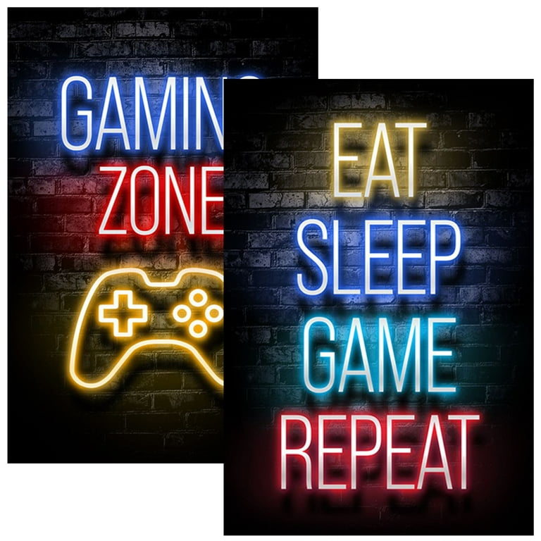 2Pcs Gaming Poster Neon Effect Canvas Print Gaming Wall Art Fashion Funny  Gaming Themed Wall Decoration for Video Game Room Teenager Boys Bedroom  Playroom 