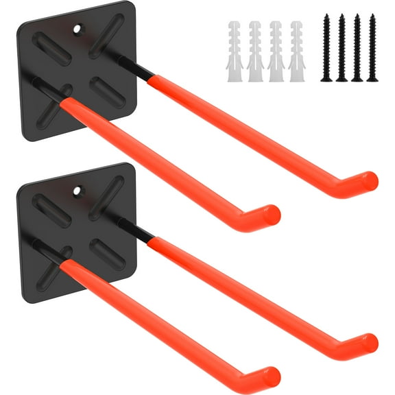2Pcs Garage Hooks Set 12.4inch Wall Mounted Garage Hanger Power Tool Hanger Heavy Duty Garden Tool Organizer Rack Utility Storage Hooks Ladder Hooks for Garage Garden