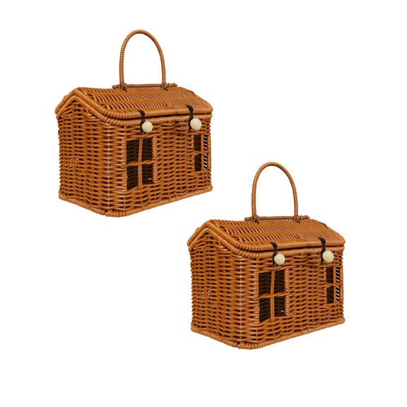 2Pcs Garden 9x6x5.5 Inch Shaped PP Picnic With Lid & Handle Button Closure Wicker Suitcase For Organizing Storage Storage Containers