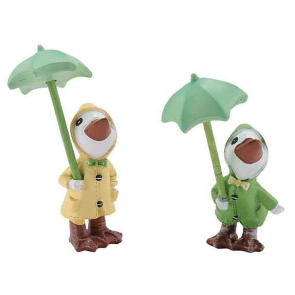 2Pcs Garden Ducks Statues, 1 Pair Cute Little with Umbrella Resin Ornament Duck Outdoor Decoration