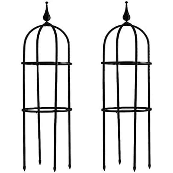 2Pcs Garden Obelisk for Climbing Outdoor Plants,Garden Climbing Frame Black Steel Tall Tower,Wrought Iron Metal Trellis Flower Support for Vines,Rose, Black$$Garden & Patio