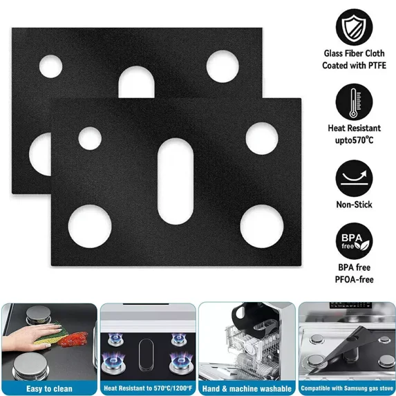 2Pcs Gas Range Stove Top Burner Cover Protector Reusable Non-Stick Liner Kitchen