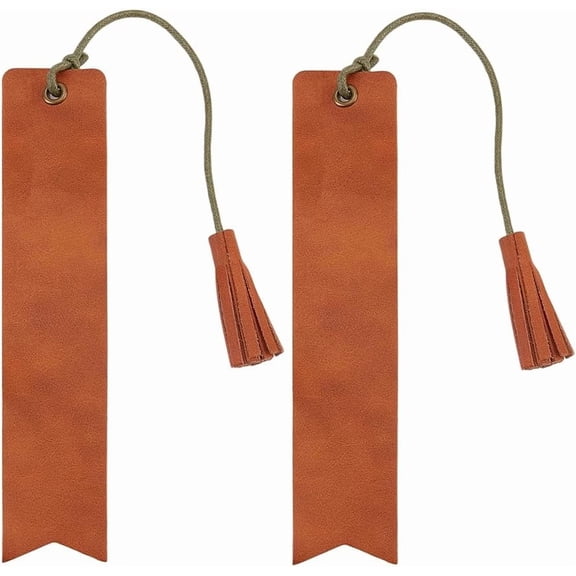 2Pcs Genuine Leather Bookmark Brown Cowhide Soft Blank Rectangle Classic Thin Handmade Back to School Book Page Markers with Tassel Brown